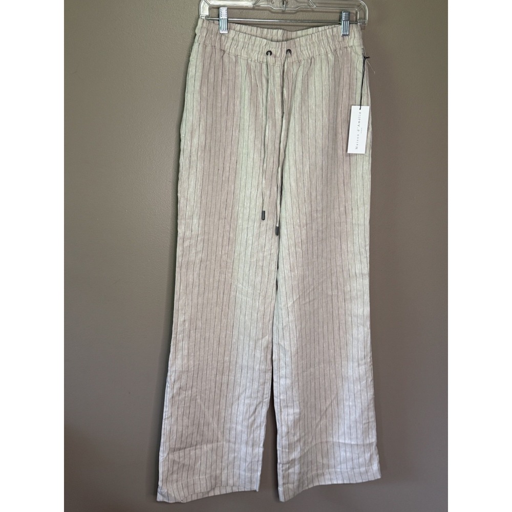 Maison d' Amelie Beige Striped Linen Wide Leg Pants Size S 0859317